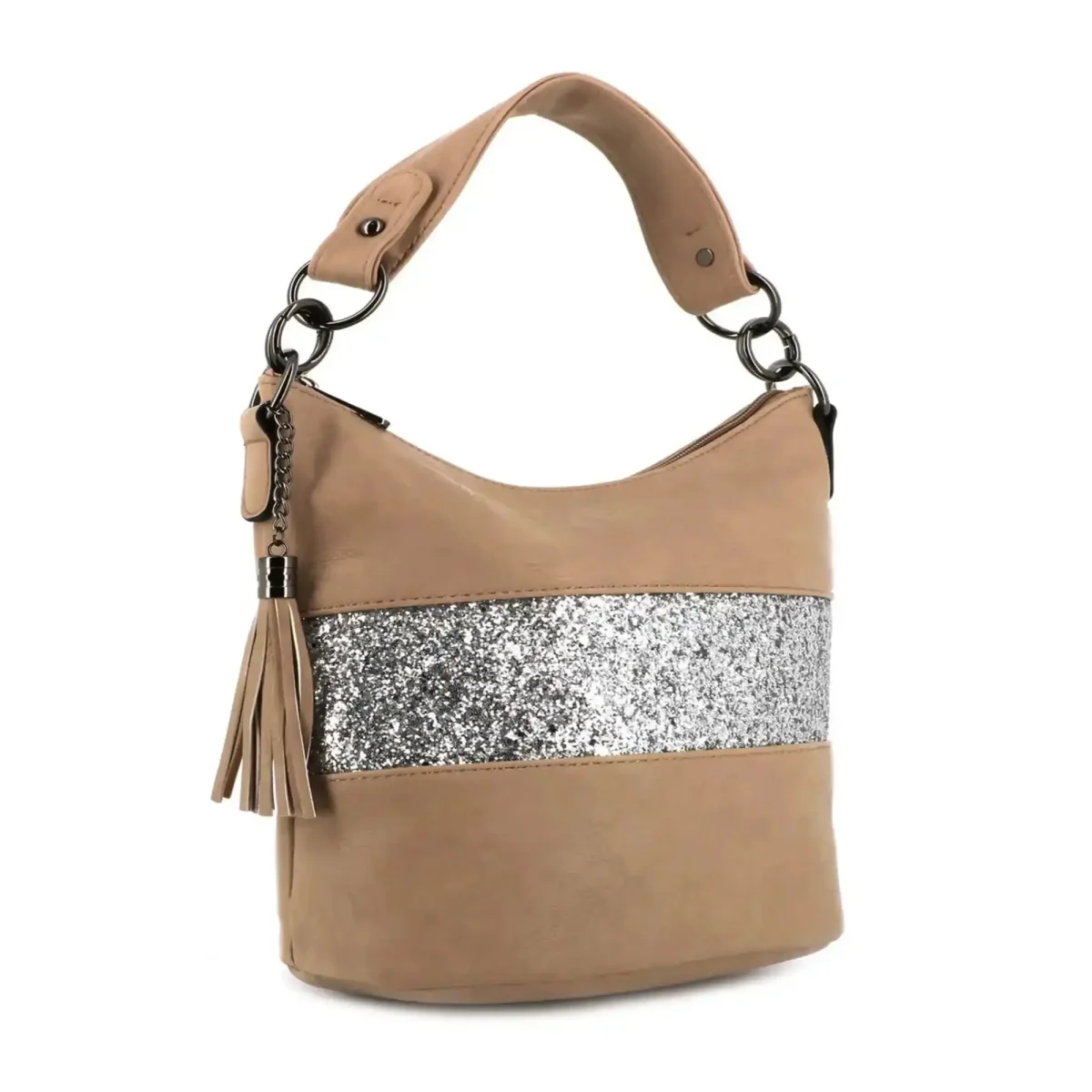 Sac à main bandoulière paillette femme taupe – Image 3