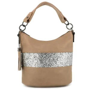 Sac à main bandoulière paillette femme taupe