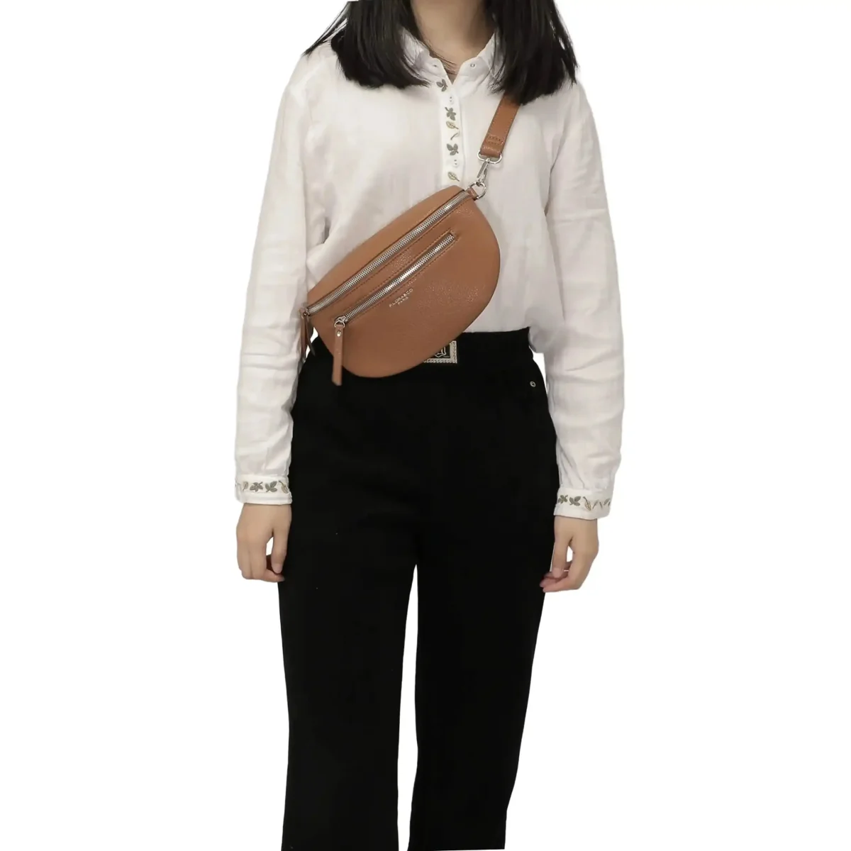 Sac banane bandoulière femme multipoches camel – Image 3