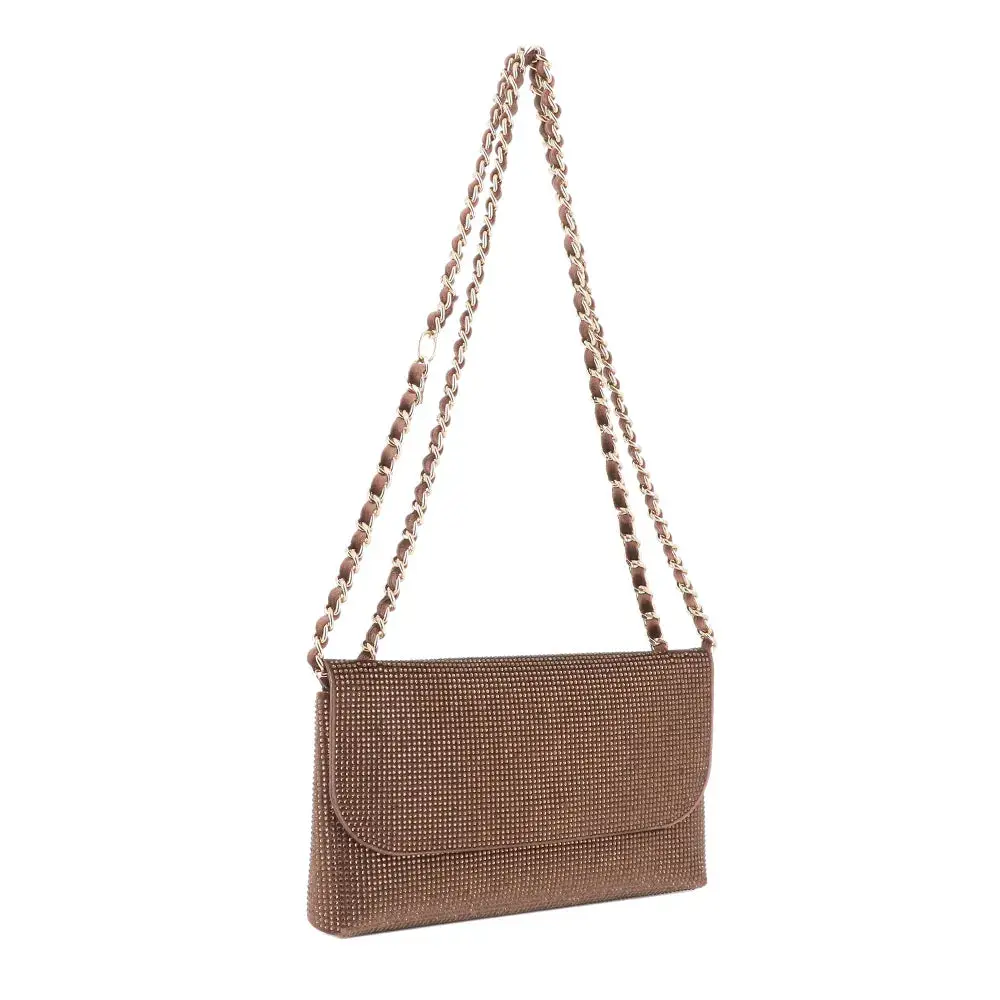 Sac pochette de soirée strass Marron – Image 5