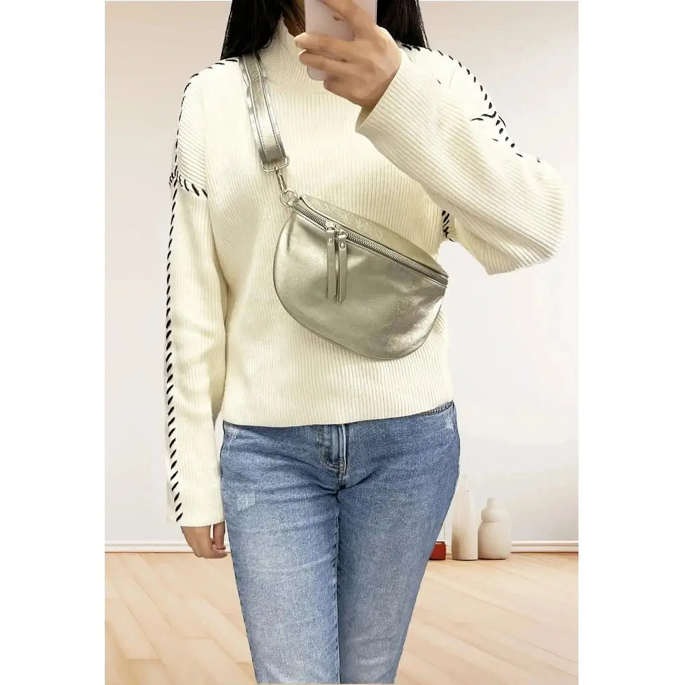 Sac banane femme irisé bandoulière taupe métal – Image 7