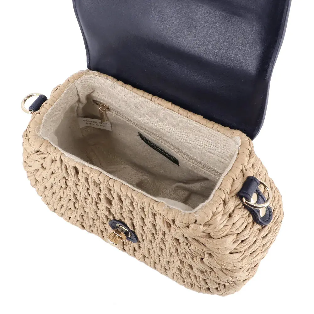 Sac bandoulière en paille à rabat Bleu – Image 5