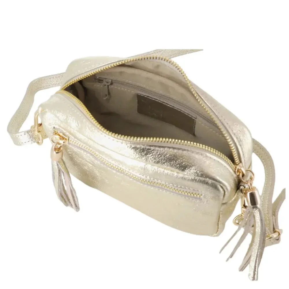 Petit sac bandoulière carré cuir irisé Doré – Image 5