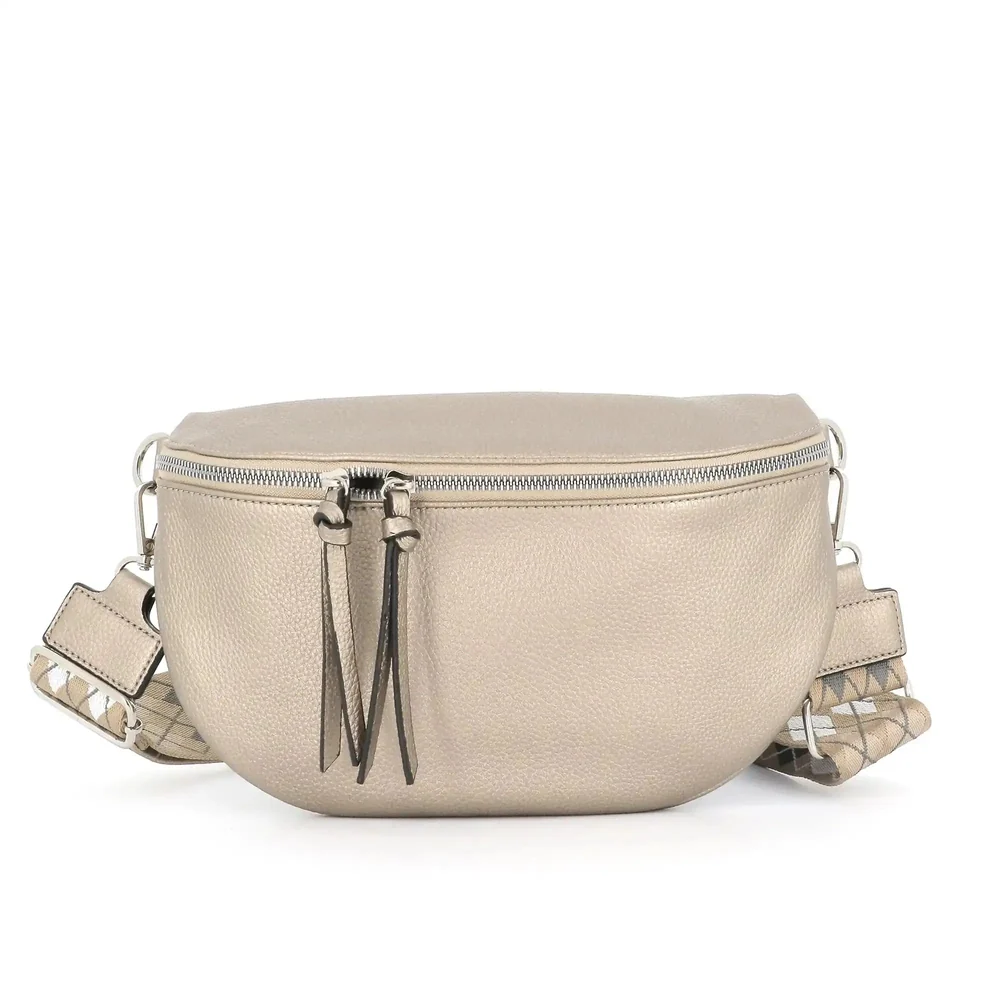 Sac banane femme pu cuir grainé taupe métal – Image 4