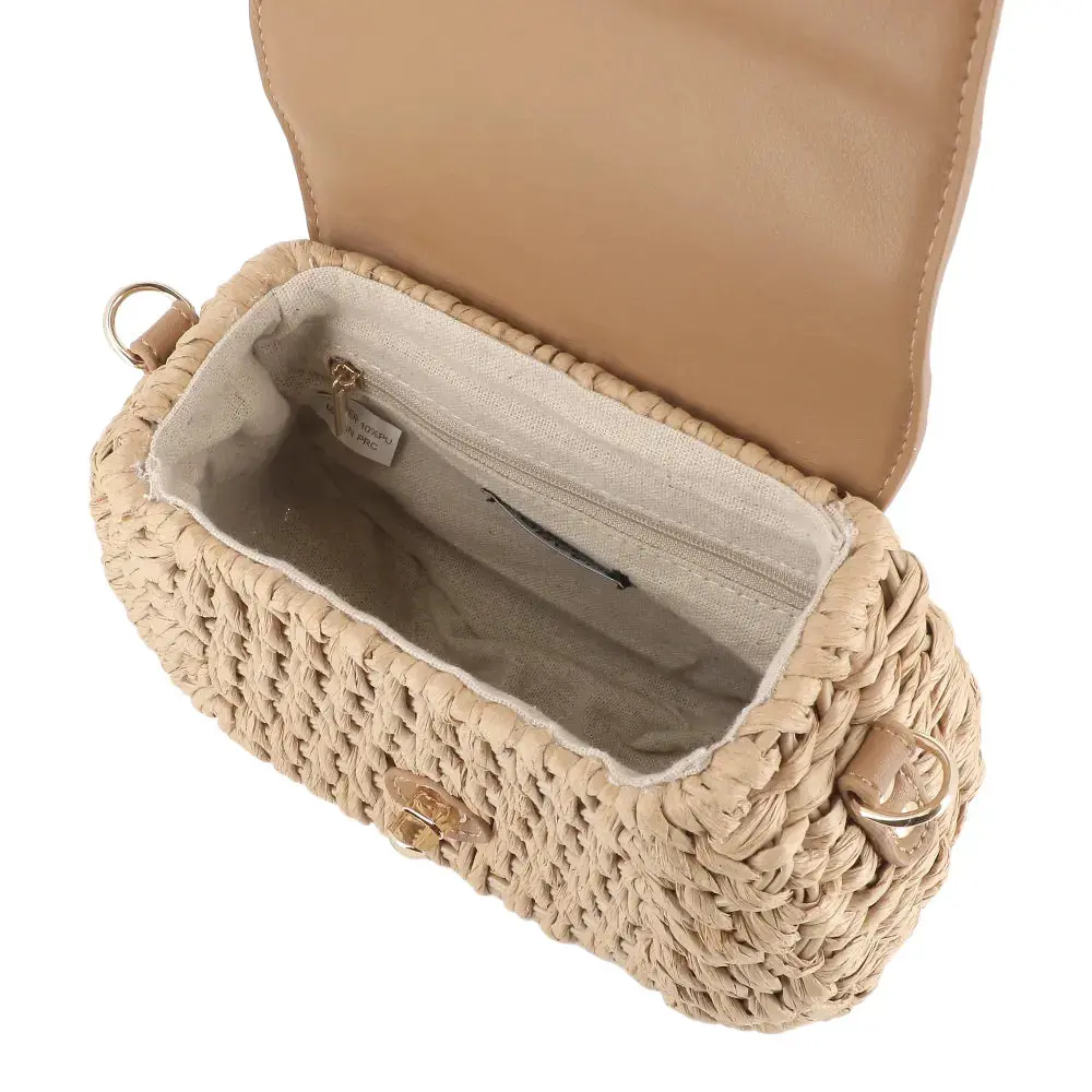 Sac bandoulière en paille à rabat Camel – Image 5