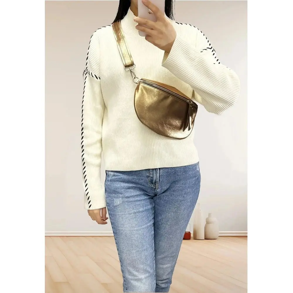 Sac banane femme irisé bandoulière marron métal – Image 7