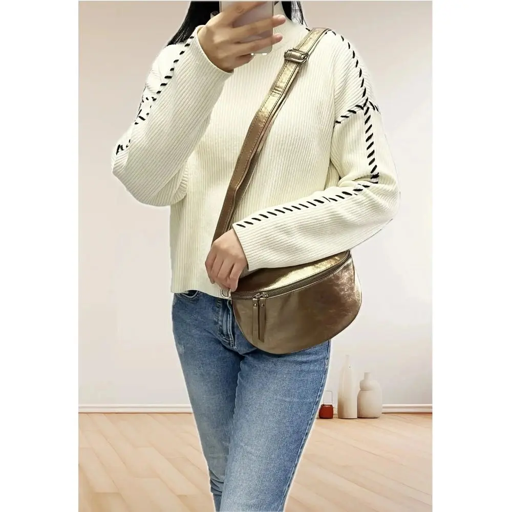 Sac banane femme irisé bandoulière marron métal – Image 6