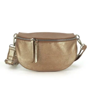 Sac banane femme irisé bandoulière marron métal