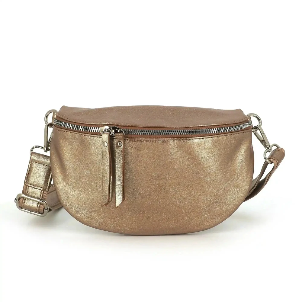 Sac banane femme irisé bandoulière marron métal