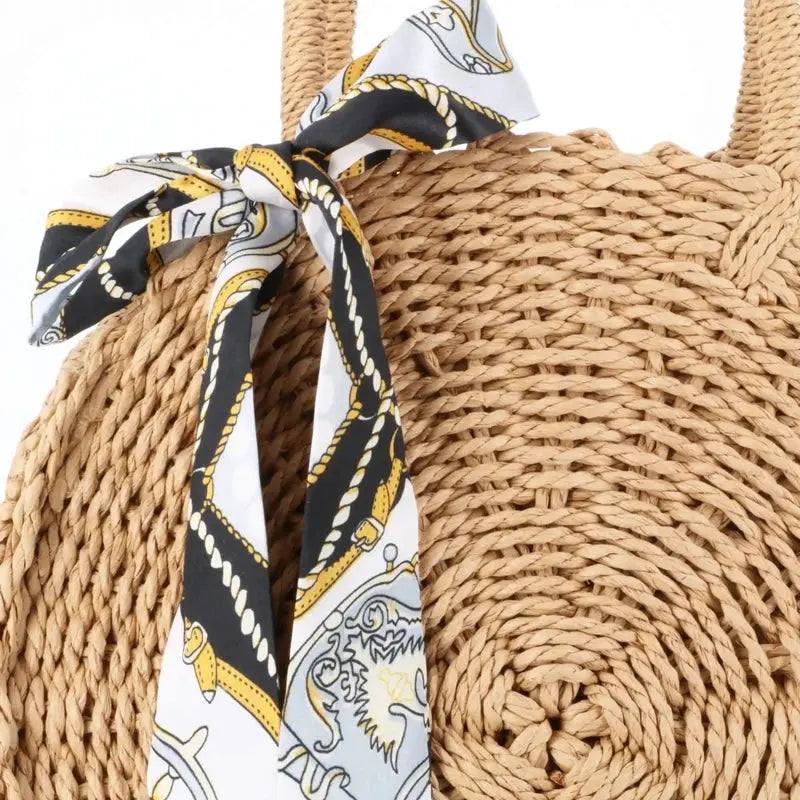 Sac à main femme rond paille tressé marron – Image 6