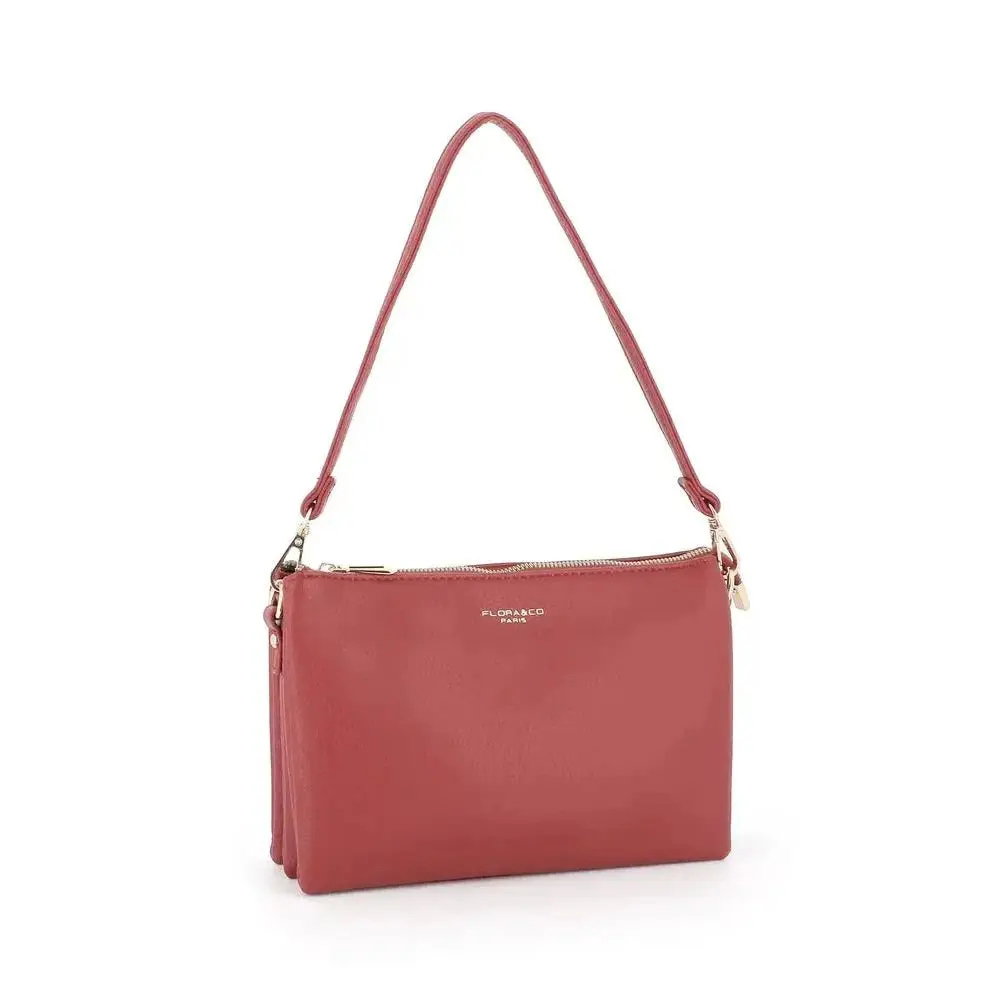 Sac ville femme 3 bandoulières multipoches rouge foncé – Image 3