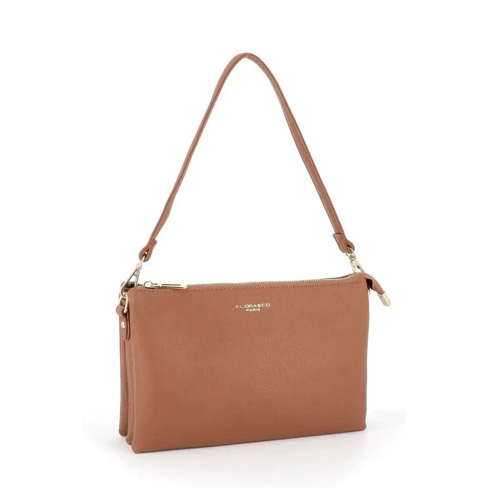 Sac ville femme 3 bandoulières multipoches camel – Image 3