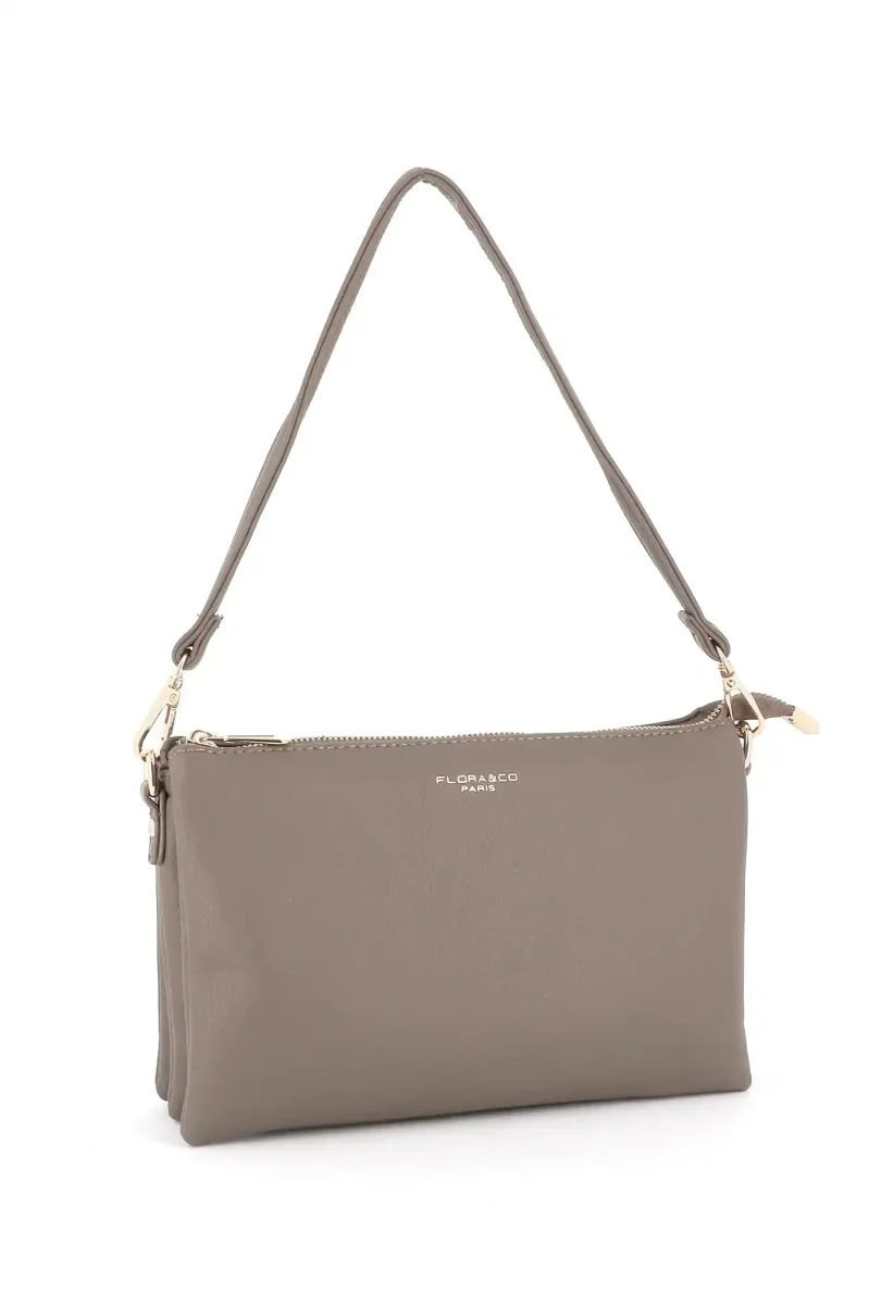 Sac ville femme 3 bandoulières multipoches taupe foncé – Image 3