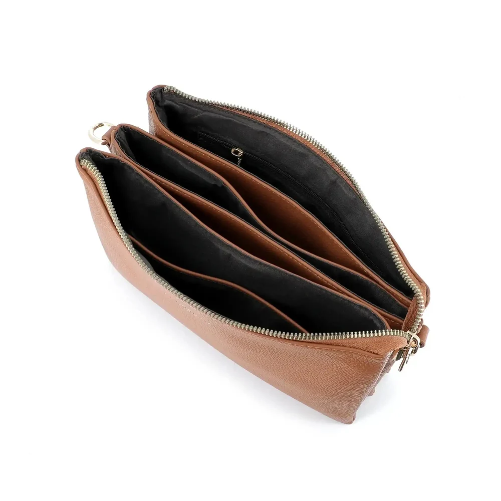 Sac ville femme 3 bandoulières multipoches camel – Image 7