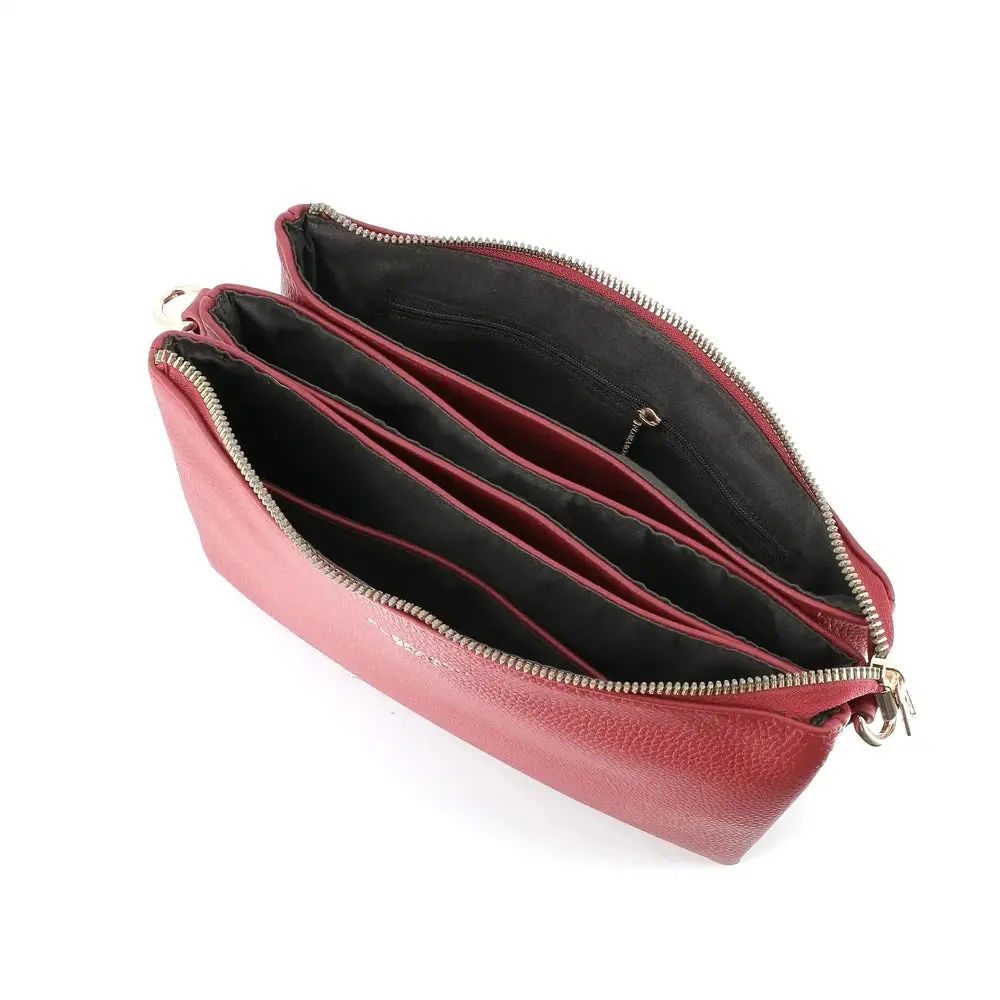 Sac ville femme 3 bandoulières multipoches rouge foncé – Image 7