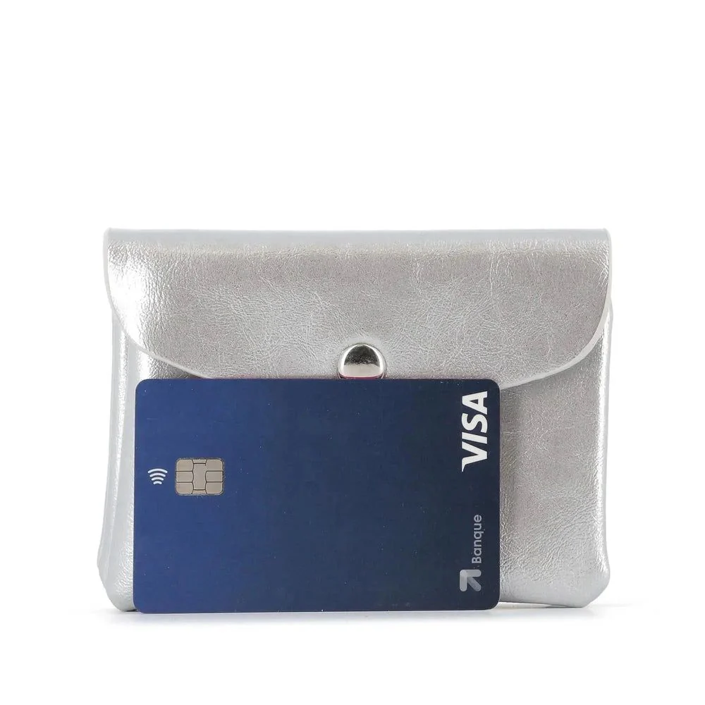 Mini porte-monnaie cartes femme irisé format enveloppe argent – Image 7