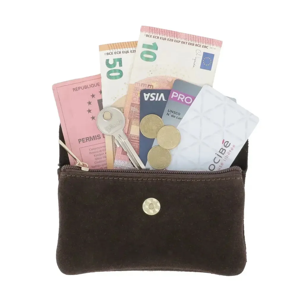 Porte-monnaie portefeuille mi-long suède Chocolat – Image 6