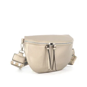 Sac banane femme pu cuir grainé taupe métal