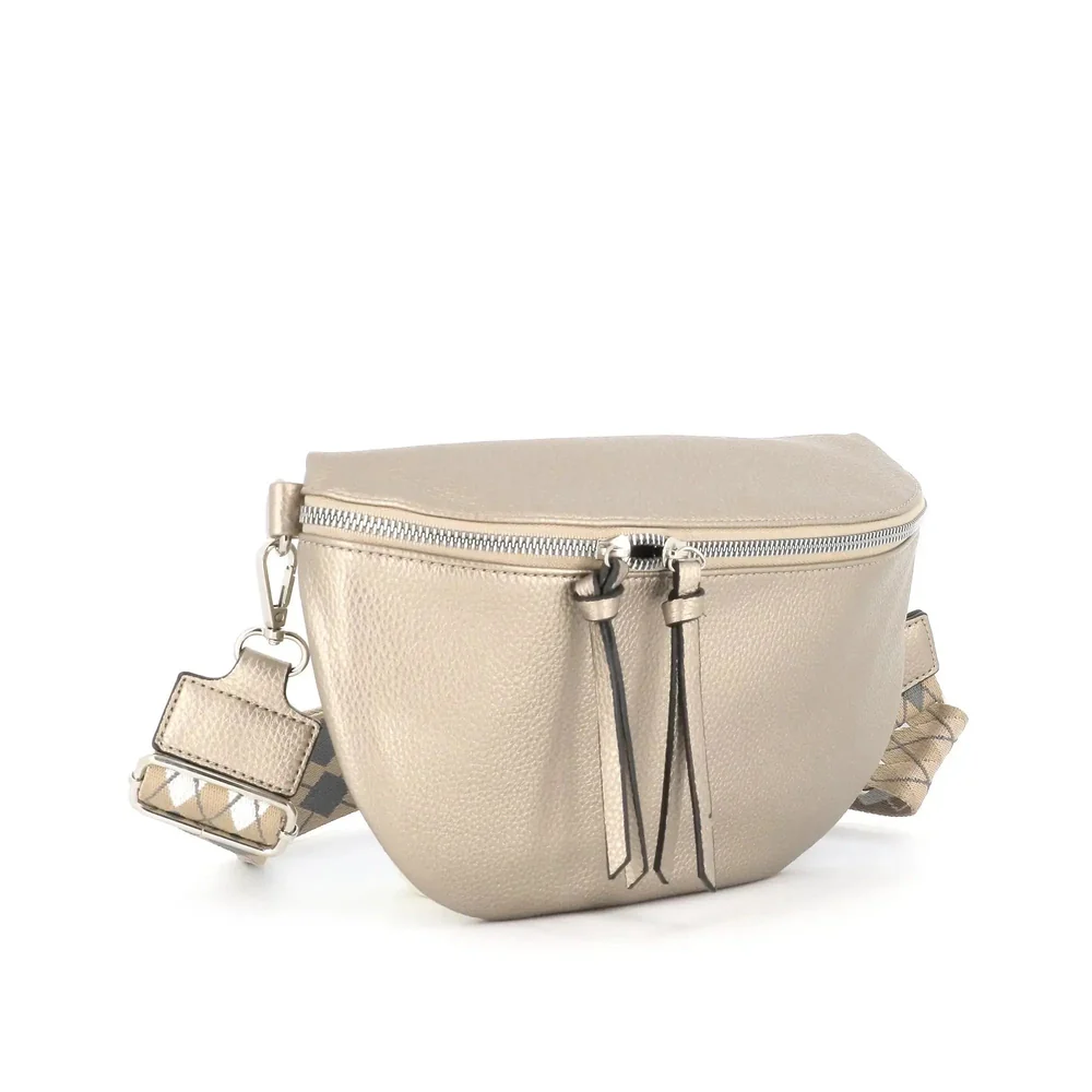Sac banane femme pu cuir grainé taupe métal