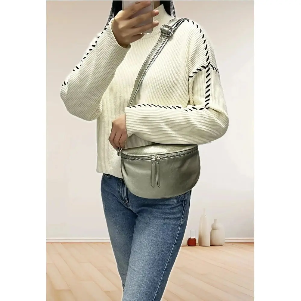 Sac banane femme irisé bandoulière taupe métal – Image 6