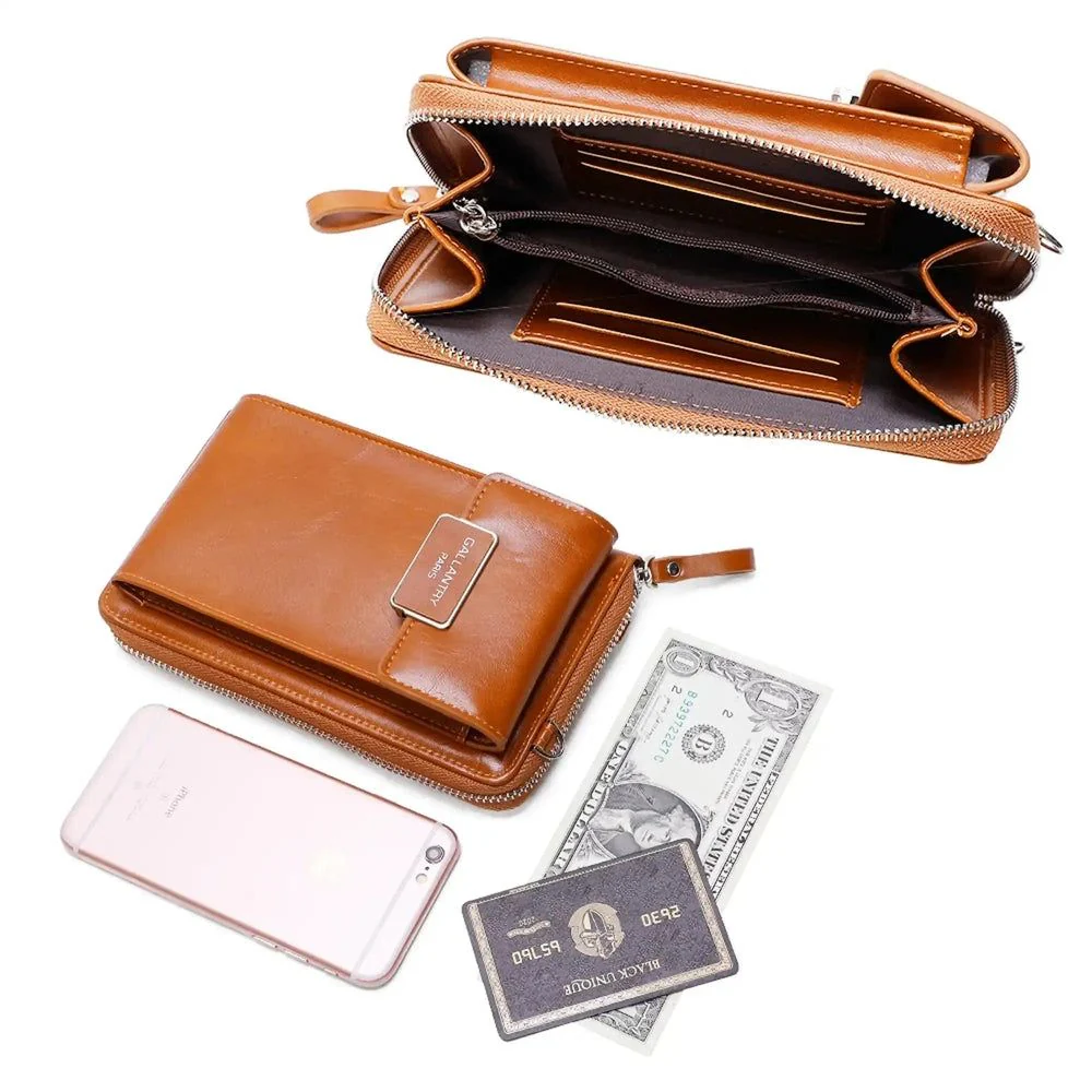 Pochette téléphone plate tout-en-un femme camel – Image 6