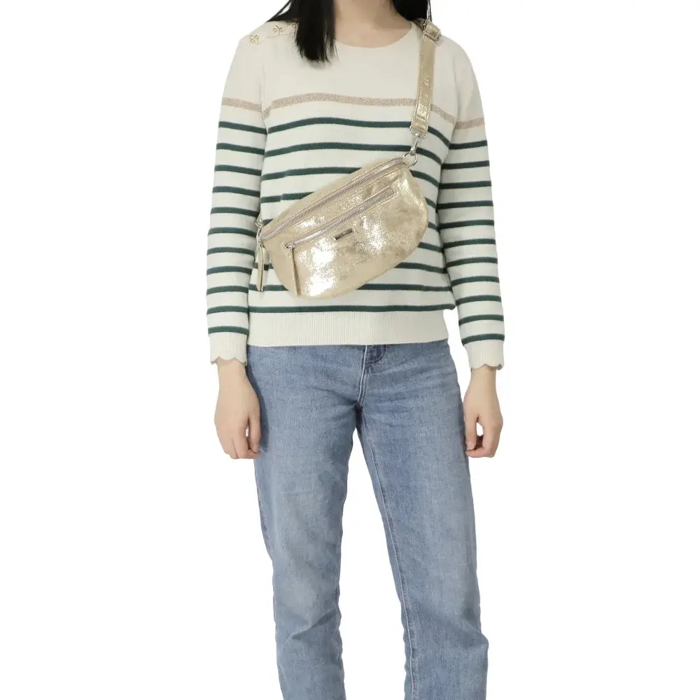 Sac banane bandoulière suédine Or Clair – Image 6