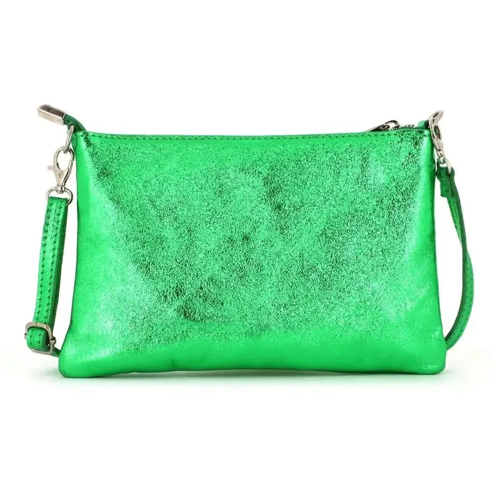 Pochette bandoulière cuir irisé lanière Vert – Image 4