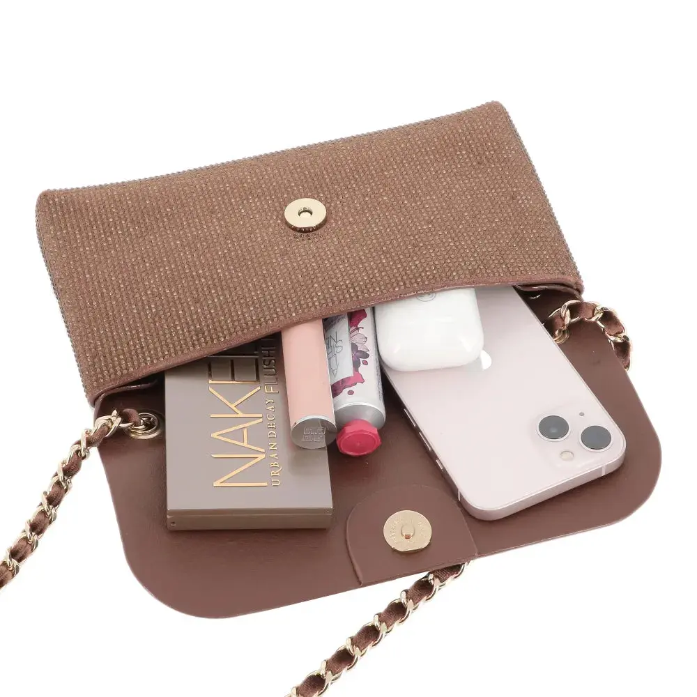 Sac pochette de soirée strass Marron – Image 6