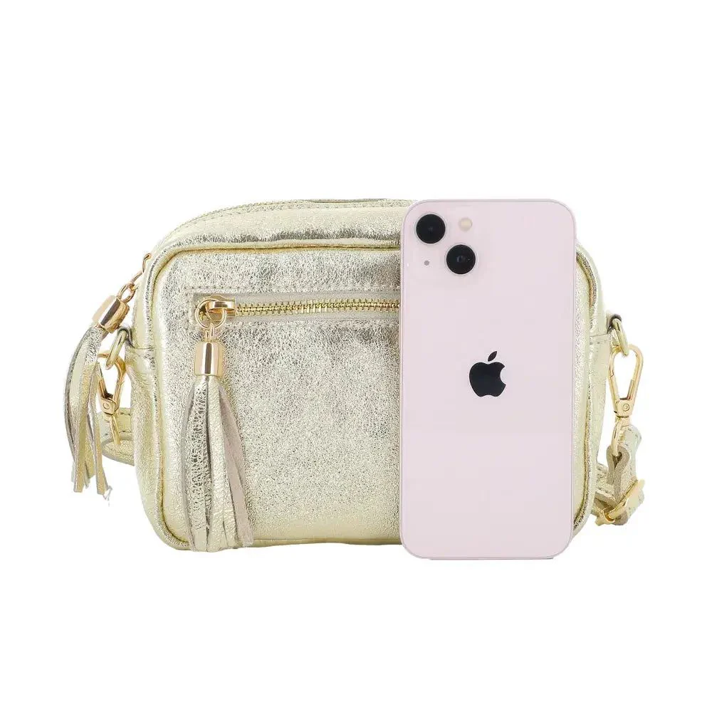 Petit sac bandoulière carré cuir irisé Doré – Image 6