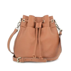 Sac seau à bandoulière femme cuir camel