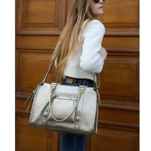 Grand sac à main bowling grainé taupe VORTEX