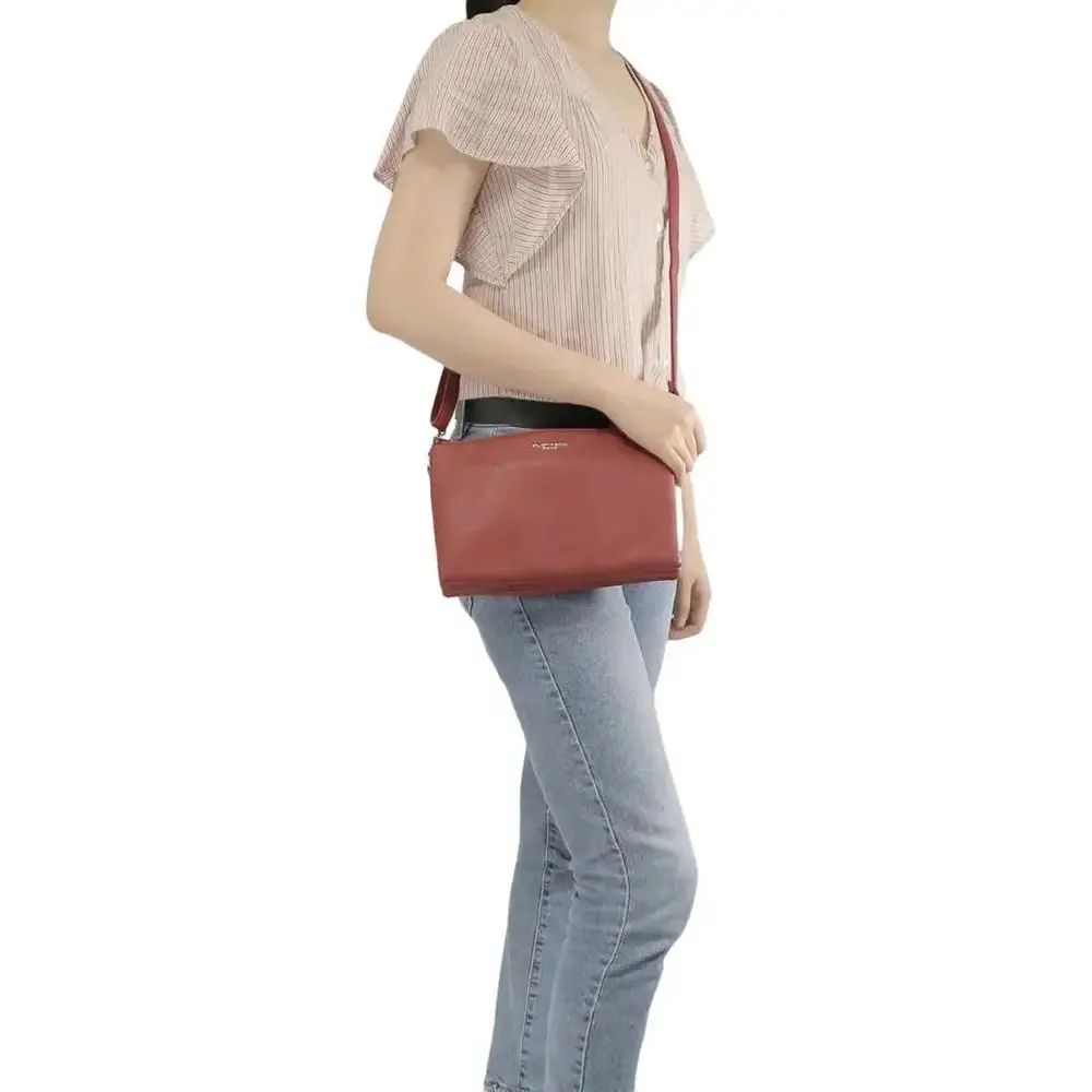 Sac ville femme 3 bandoulières multipoches rouge foncé – Image 4