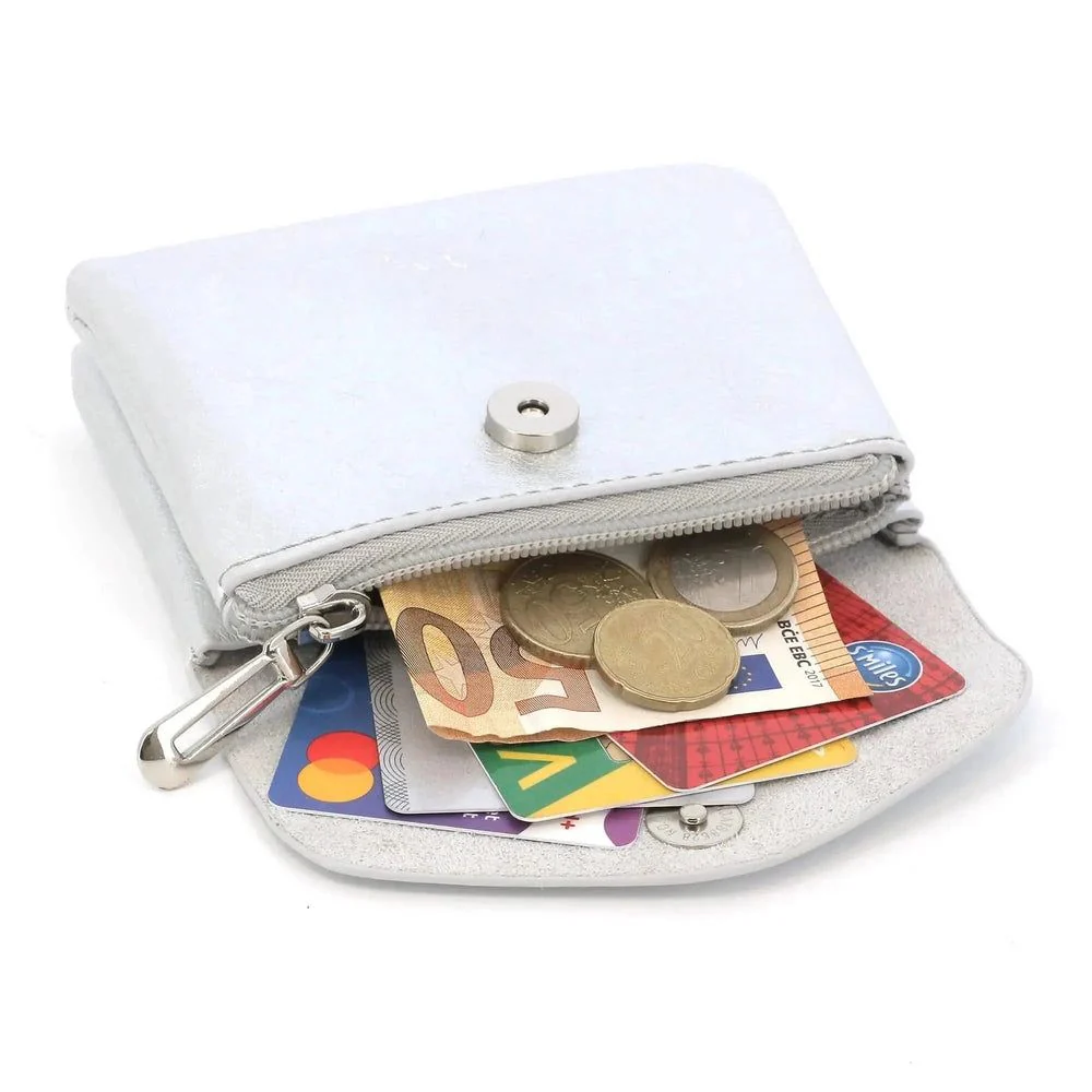 Mini porte-monnaie cartes femme irisé format enveloppe argent – Image 5