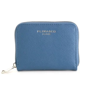 Portefeuille porte-carte femme saffiano bleu jean