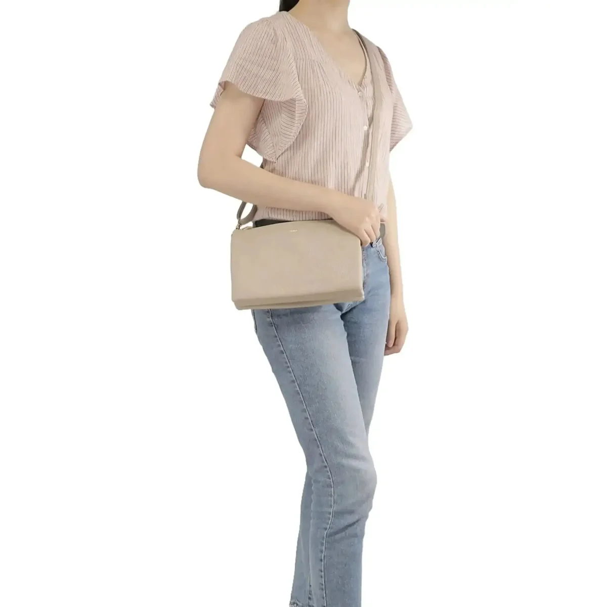 Sac ville femme 3 bandoulières multipoches beige – Image 4