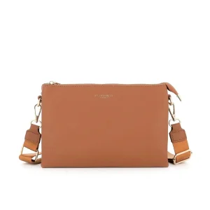 Sac ville femme 3 bandoulières multipoches camel