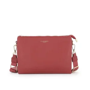 Sac ville femme 3 bandoulières multipoches rouge foncé