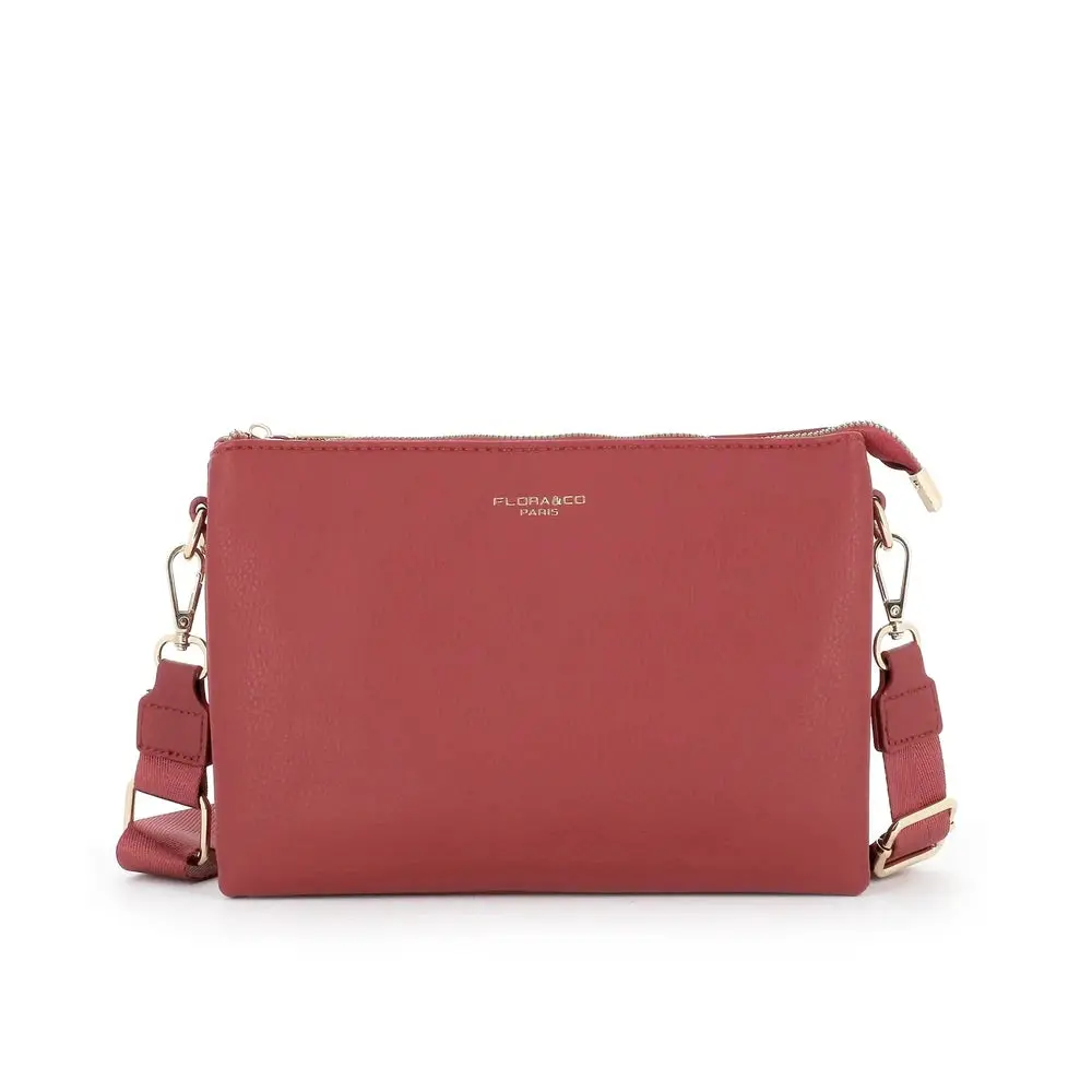 Sac ville femme 3 bandoulières multipoches rouge foncé