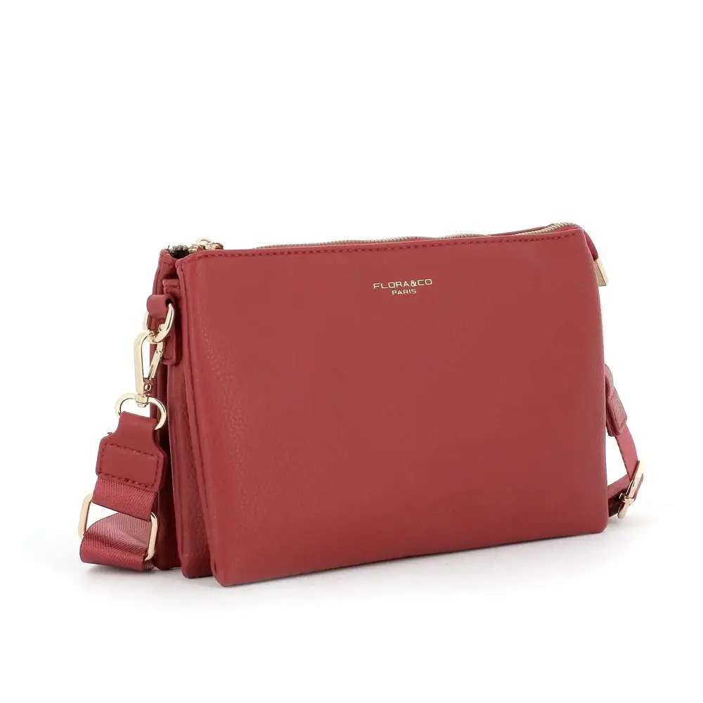 Sac ville femme 3 bandoulières multipoches rouge foncé – Image 5