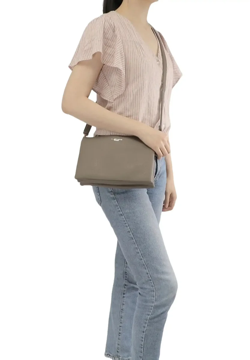 Sac ville femme 3 bandoulières multipoches taupe foncé – Image 4