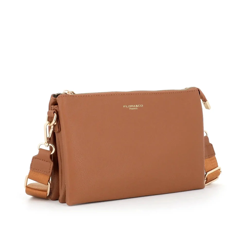 Sac ville femme 3 bandoulières multipoches camel – Image 5