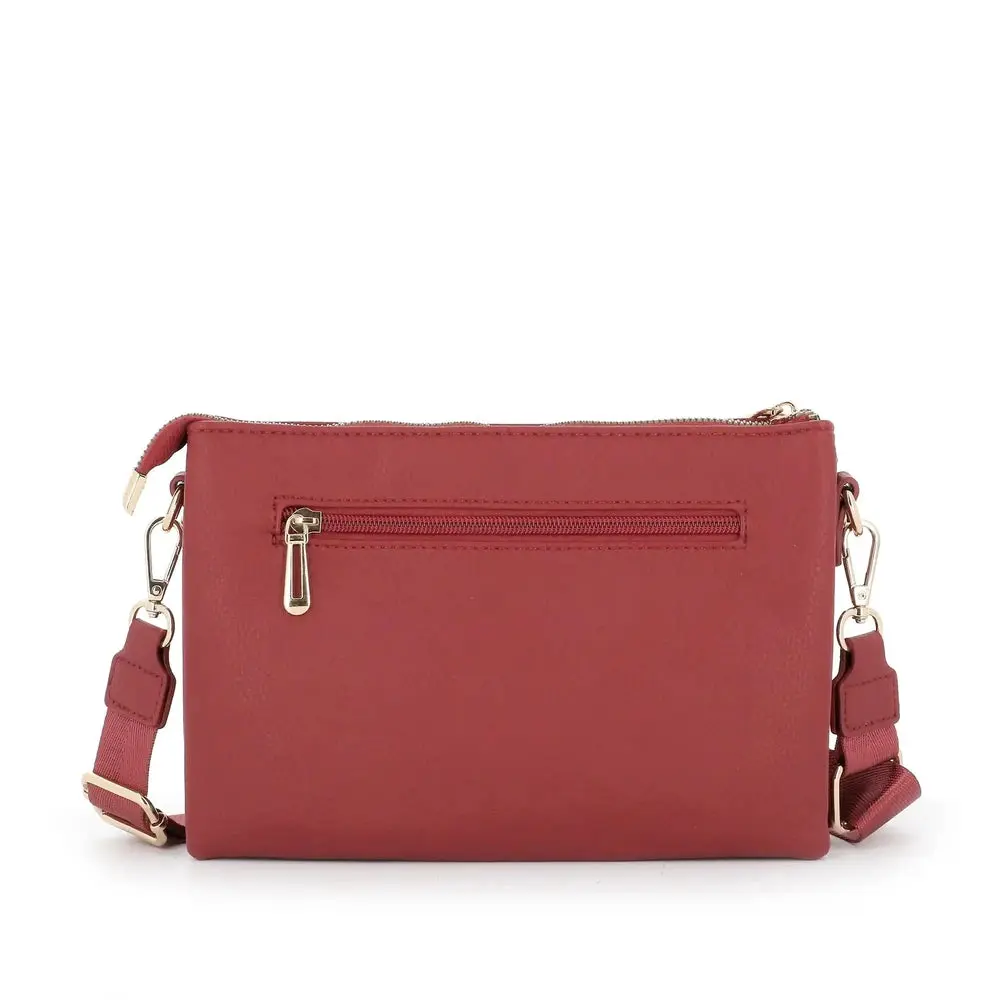 Sac ville femme 3 bandoulières multipoches rouge foncé – Image 6