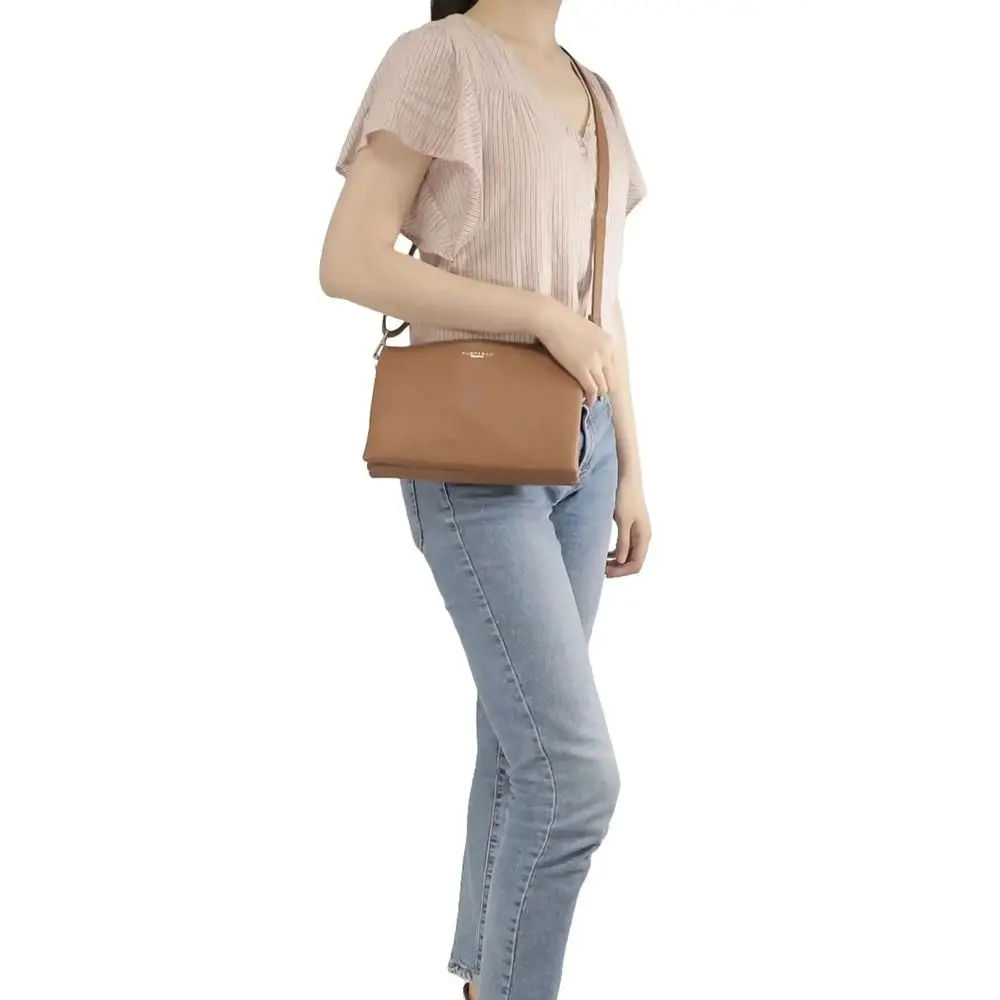 Sac ville femme 3 bandoulières multipoches camel – Image 4