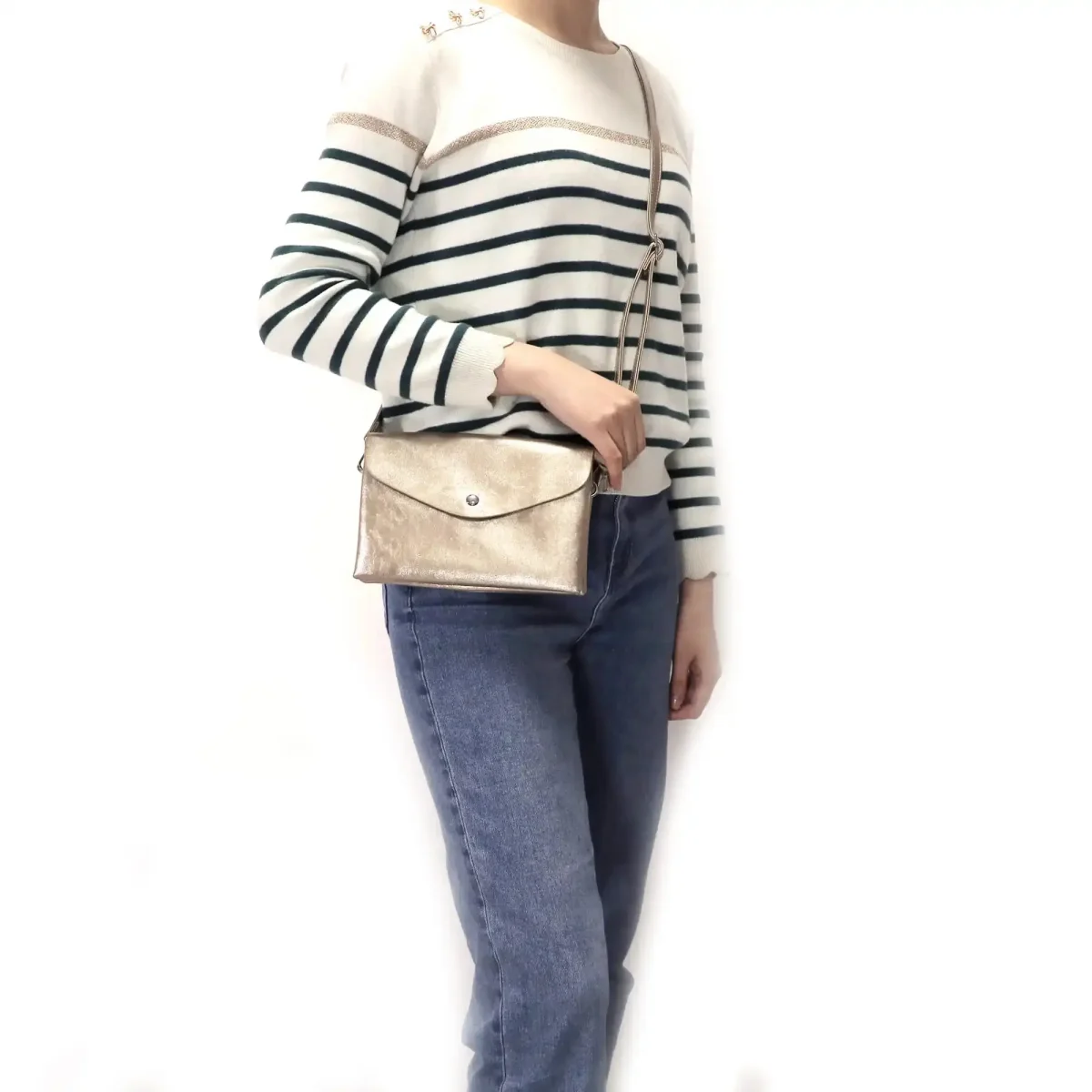 Sac bandoulière femme irisé rabat or – Image 5