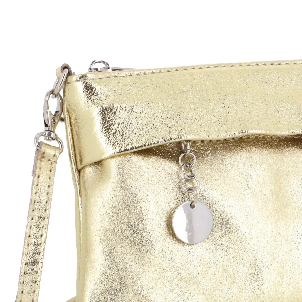 Pochette bandoulière cuir irisé lanière Doré – Image 5
