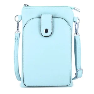 Pochette bandoulière téléphone femme bleu clair