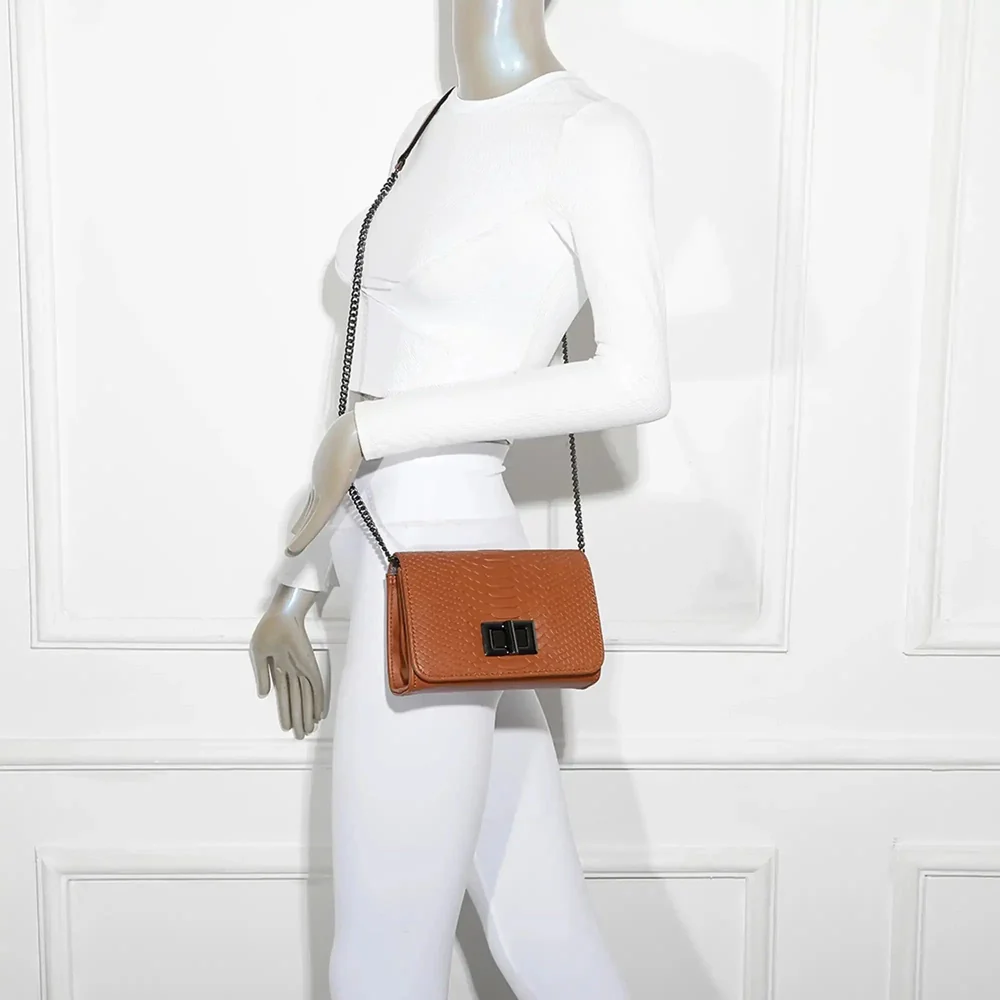 Sac bandoulière femme chaîne python camel – Image 5