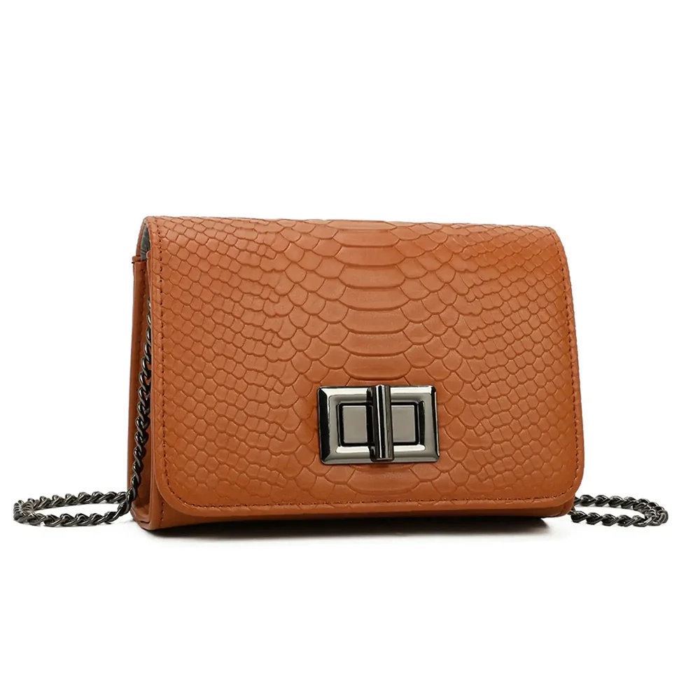 Sac bandoulière femme chaîne python camel – Image 3