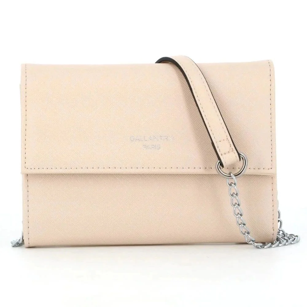 Pochette bandoulière chaîne femme rabat beige
