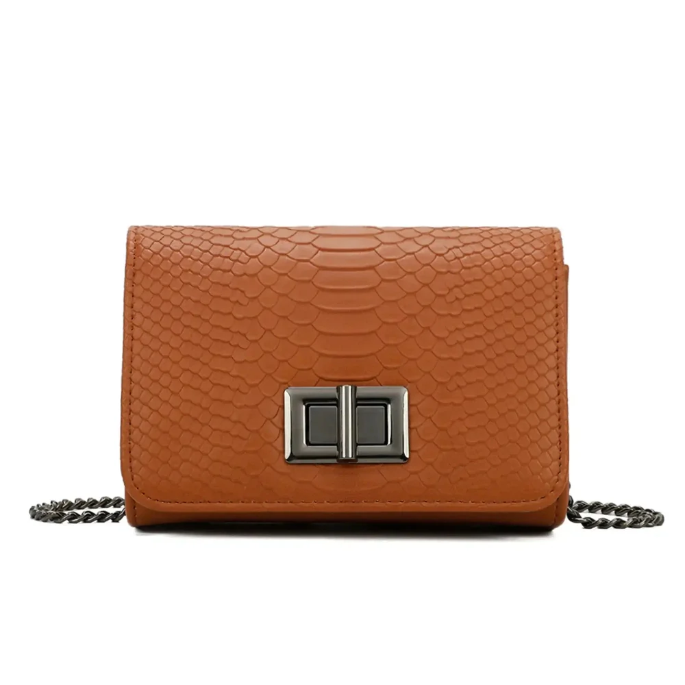 Sac bandoulière femme chaîne python camel – Image 2